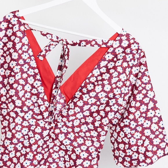 Topshop Petite Daisy Floral Print Puff Sleeve Mini Dress - Picture 4 of 4